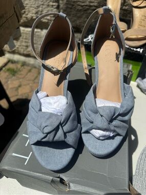 LOFT Light Blue Knotted Ankle-Strap Heels